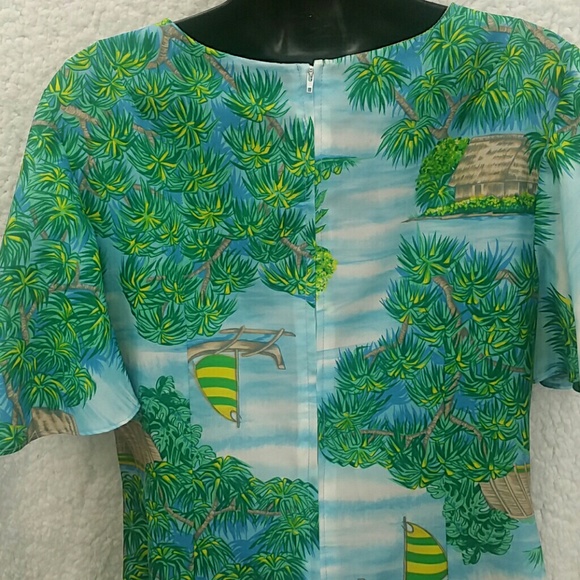 Rare Vintage Hawaiian flutter sleeves long dress - Picture 6 of 8